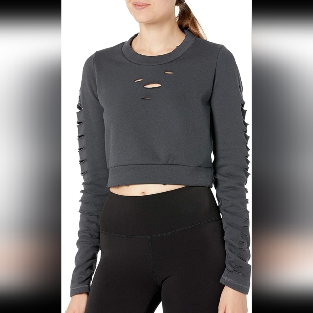 Alo Yoga Ripped Warrior Crop Sweatshirt. Size Small